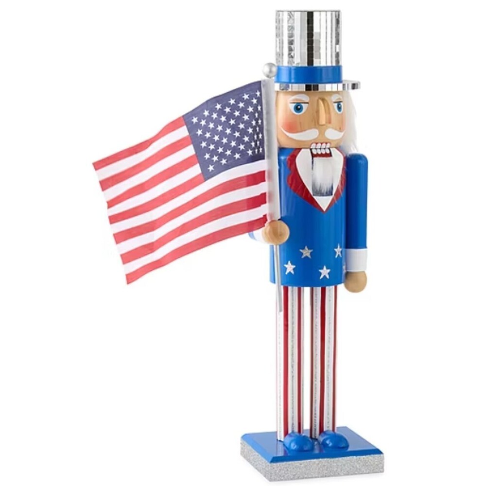 Wooden Nutcracker, 14", PATRIOTIC, JULY 4, UNCLE SAM WITH USA FLAG # 2, 357,NP